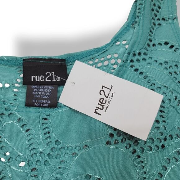 Vintage 90's Y2K Rue 21 High Low Open Knit Peplum Sleeveless Top in Turquoise - Picture 5 of 8